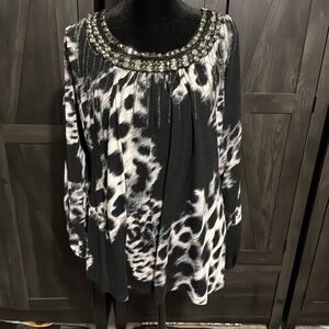 Boston Proper Monochrome Animal Print Blouse